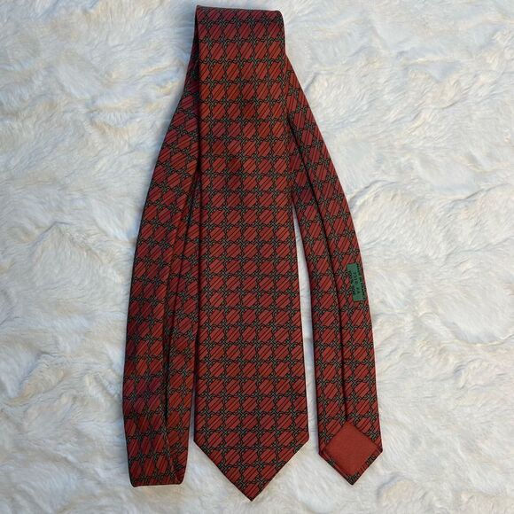 Hermès’ EUC Authentic 100% Silk Rust Orange Geometric Tie - Picture 4 of 5